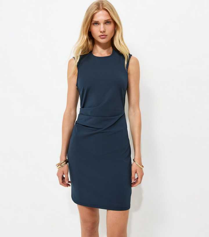 Navy Ruched Waist Sleeveless Mini Dress