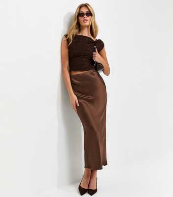 Tall Dark Brown Satin Bias Maxi Skirt