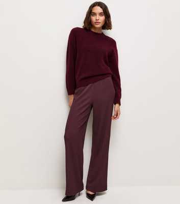 Tall Dark Burgundy Crinkle Texture Jersey Wide Leg Trousers