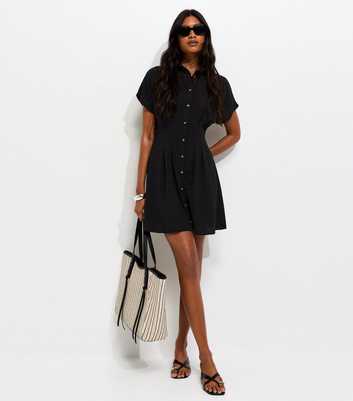 Black Short Sleeve Mini Shirt Dress