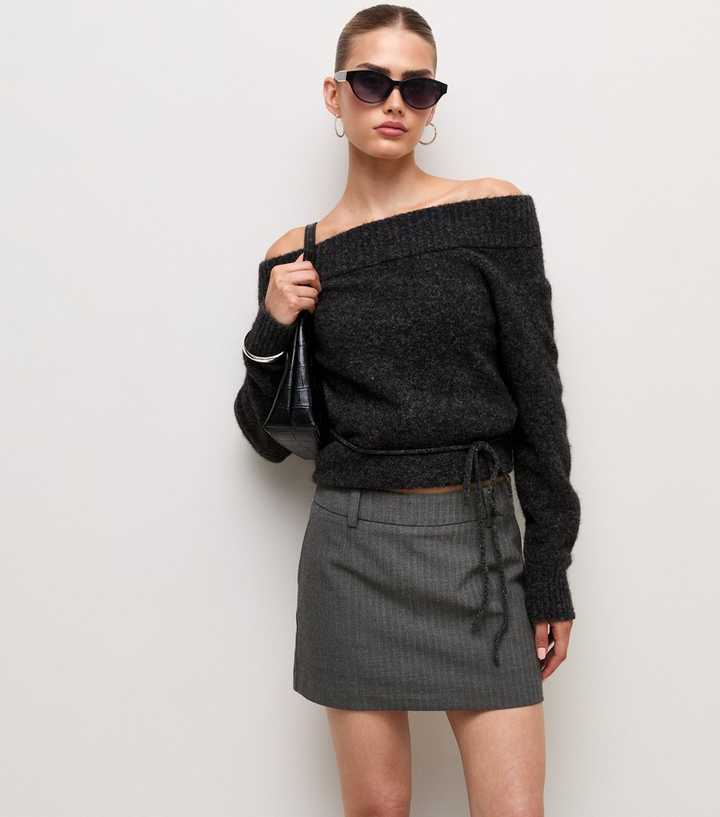 Grey Pinstripe Pelmet Mini Skirt