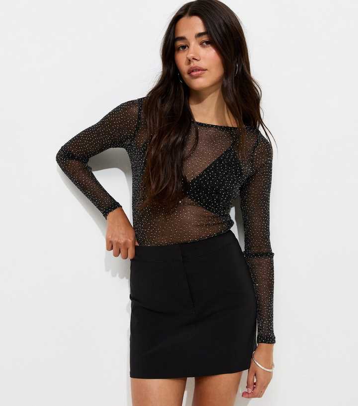 Black Stretch Jersey Mini Tube Skirt