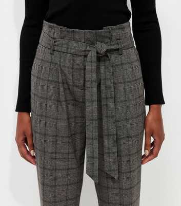 Brown Herringbone Check Pattern Paperbag Waist Trousers