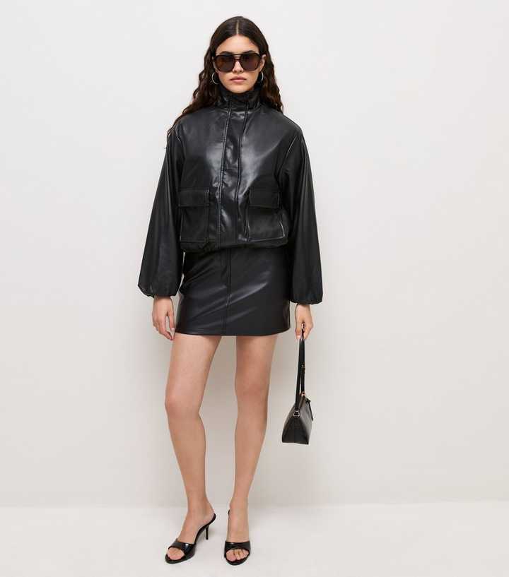 Black Faux Leather Micro Mini Skirt