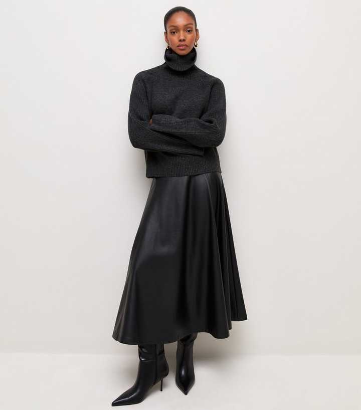 Black Faux Leather Circle Maxi Skirt