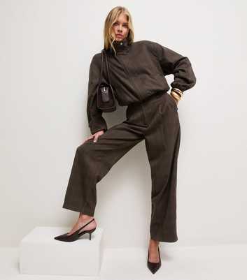 Brown Check Wide Leg Trousers