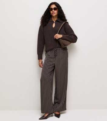 Brown Striped Wide Leg Drawstring Trousers