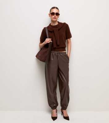 Dark Brown Faux Leather Cuffed Trousers