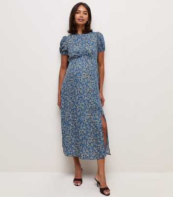 Maternity Blue Ditsy Print Crew Neck Midi Dress