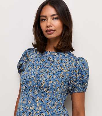 Maternity Blue Ditsy Print Crew Neck Midi Dress