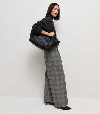 Grey Check Front Pleat Barrel Leg Trousers