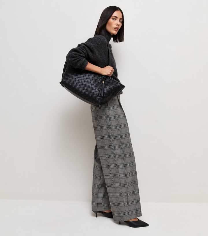 Grey Check Front Pleat Barrel Leg Trousers