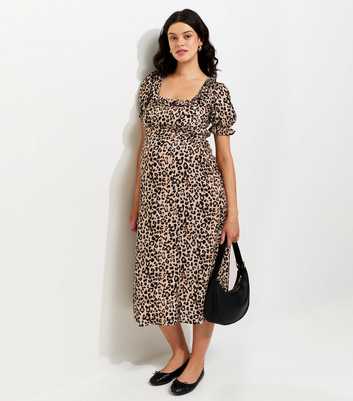 Maternity Brown Animal Print Midi Tea Dress