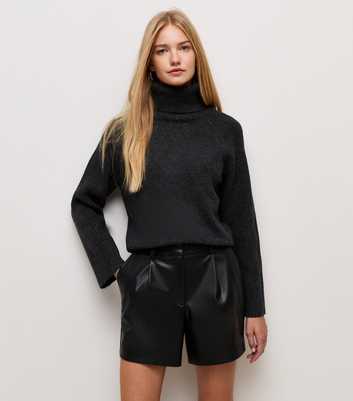 Black Faux Leather Tailored Shorts