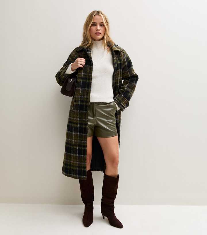 Light Khaki Faux Leather Tailored Shorts