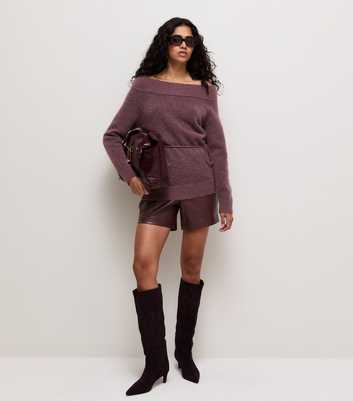 Dark Burgundy Faux Leather Tailored Shorts