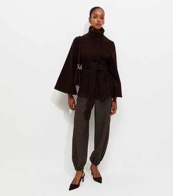 Brown Pinstriped Tapered Cuffed Trousers