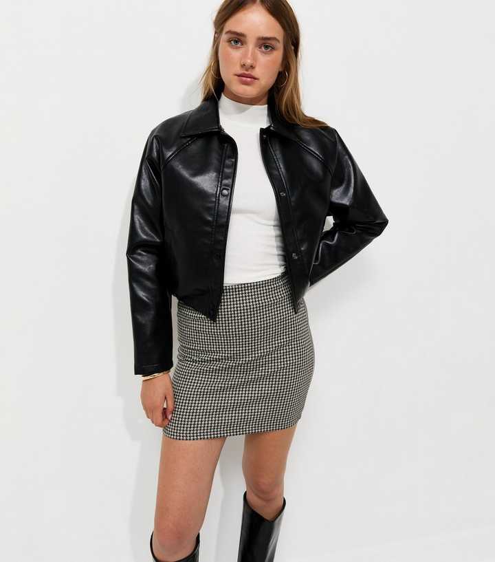 Black Dogstooth Jacquard Jersey Tube Mini Skirt