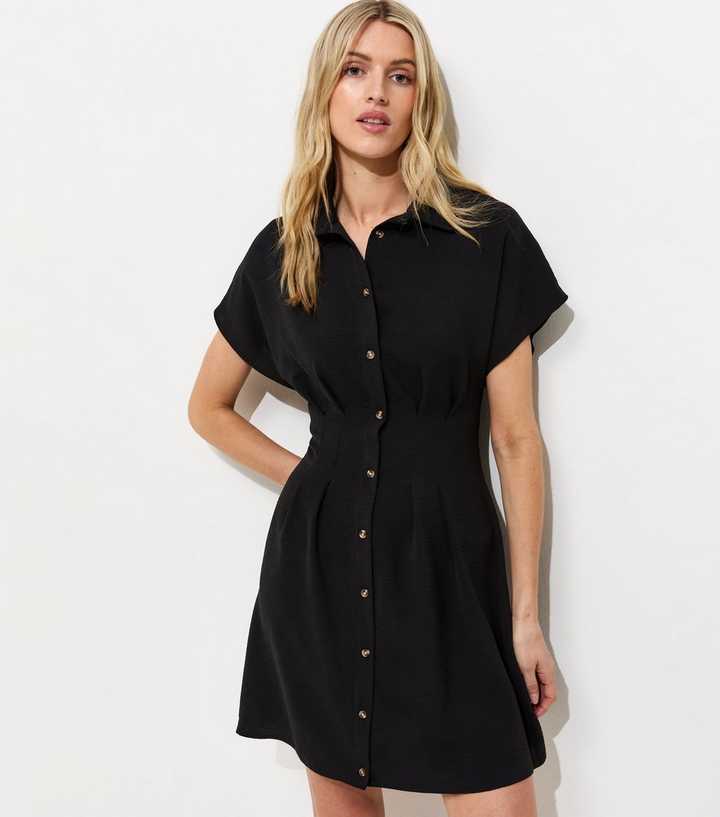 Tall Black Pintuck Mini Shirt Dress