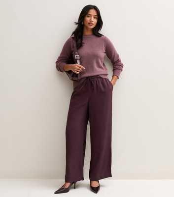 Petite Dark Burgundy Satin Wide Leg Trousers