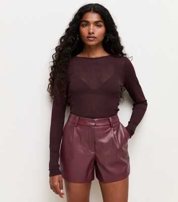 Petite Dark Burgundy Faux Leather Shorts