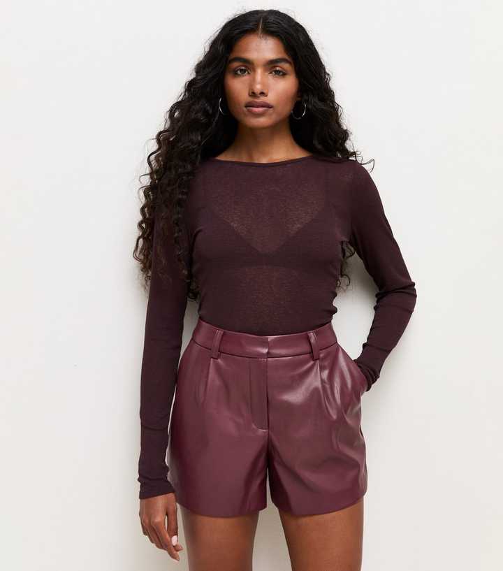 Petite Dark Burgundy Faux Leather Shorts