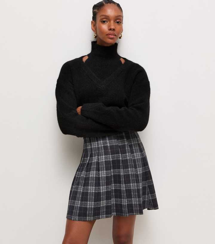 Black Check Ponte Pleated Mini