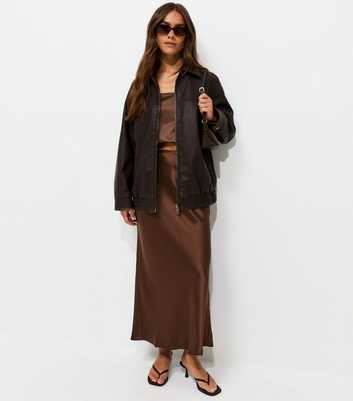 Petite Brown Satin Bias Cut Midi Skirt