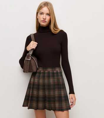 Black Ponte Check Pleated Mini Skirt