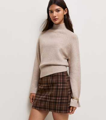 Brown Brushed Check Pelmet Mini Skirt