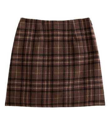 Brown Brushed Check Pelmet Mini Skirt