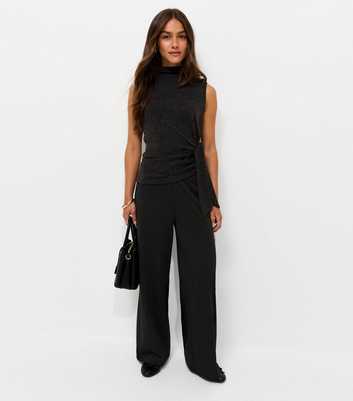 Petite Black Jersey Wide Leg Trousers