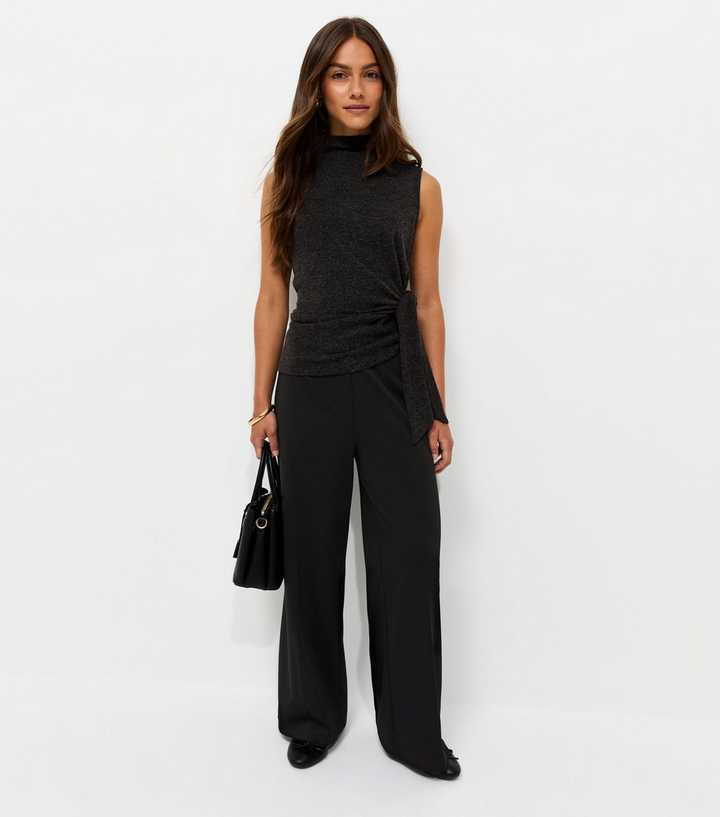 Petite Black Jersey Wide Leg Trousers