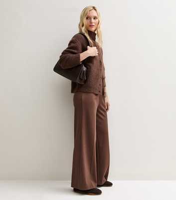 Petite Dark Brown Jersey Wide Leg Trousers