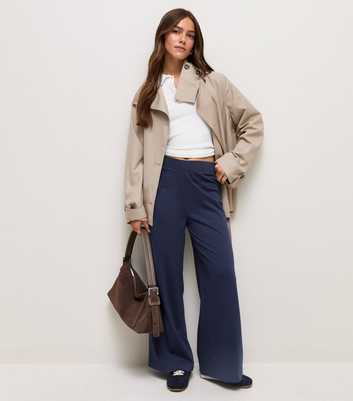Petite Navy Jersey Wide Leg Trousers