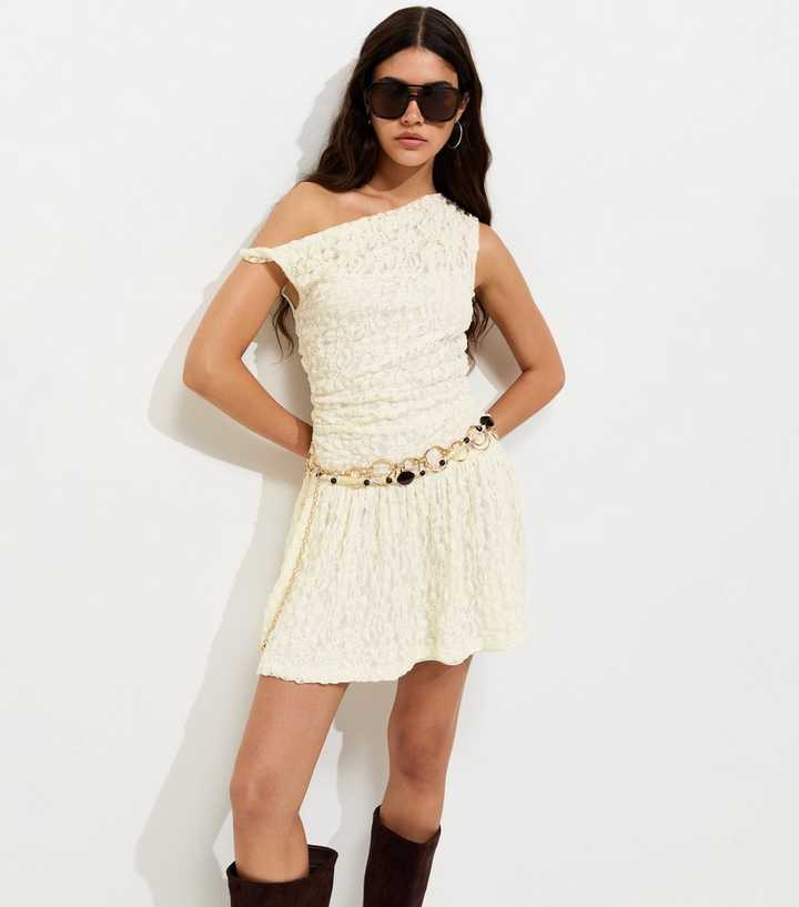 Cream Lace Off The Shoulder Rara Mini Dress