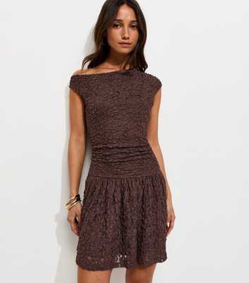 Dark Brown Lace Off The Shoulder Rara Mini Dress