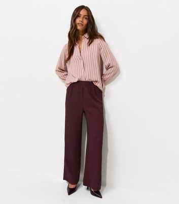 Petite Dark Burgundy Crinkle Jersey Wide Leg Trousers