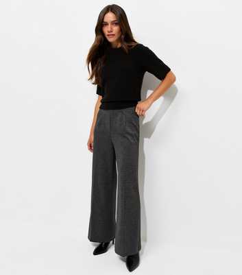 Petite Black Checked Jersey Wide Leg Trousers