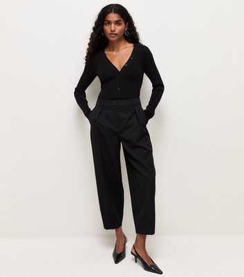 Petite Black Tailored Barrel Leg Trousers
