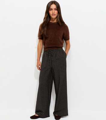 Petite Black Check Pattern Soft Wide Leg Trousers