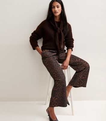 Petite Brown Leopard Print Wide Leg Trousers