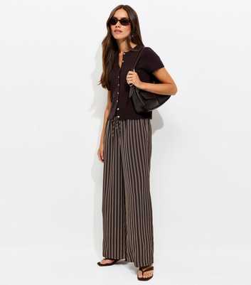 Petite Brown Striped Wide Leg Trousers
