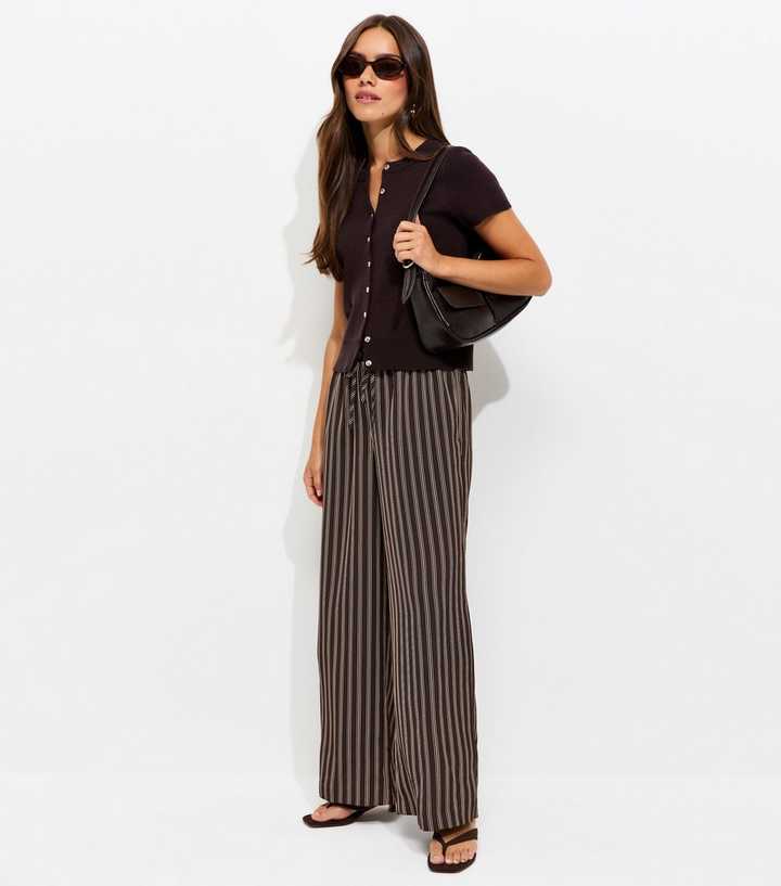 Petite Brown Striped Wide Leg Trousers