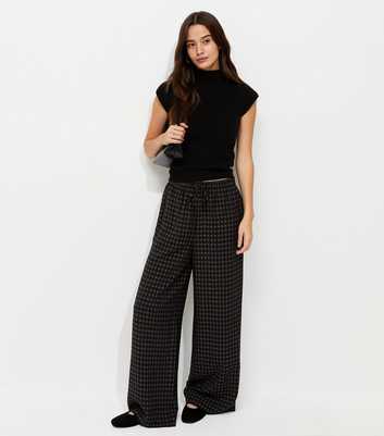 Black Check Pattern Woven Wide Leg Trousers