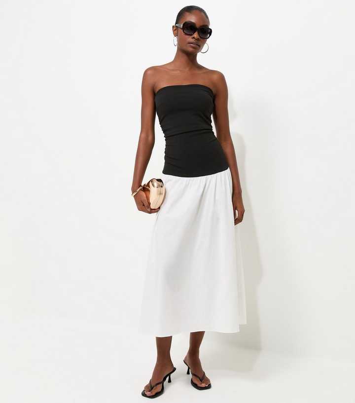 Black Dropped Waist Bandeau Midi Dress