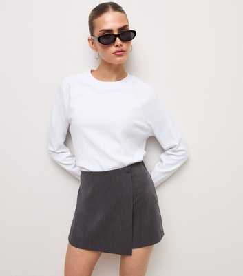 Dark Grey Wrap Front Tailored Button Skort