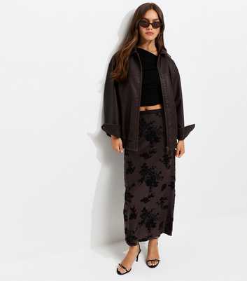 Petite Black Flocked Lace Mesh Midi Skirt