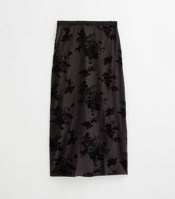 Petite Black Flocked Lace Mesh Midi Skirt