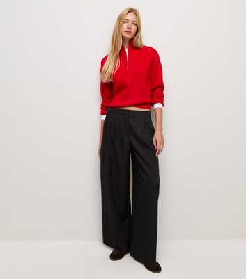 Grey Pinstripe Tailored Wide Leg Trousers